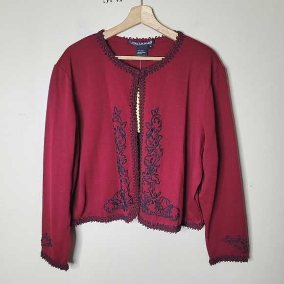 NWT Nina Leonard 1X Jacket Dress Set Maroon 2-Piece QVC A18032 Soutache - Picture 6 of 13